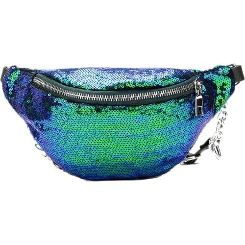 Women Casual Sequin Belt Bag Fanny Pack Fashion Female Waist Bag Sparkling Sequins Glitter Zip Bag Chest Pouch Shoulder Bag