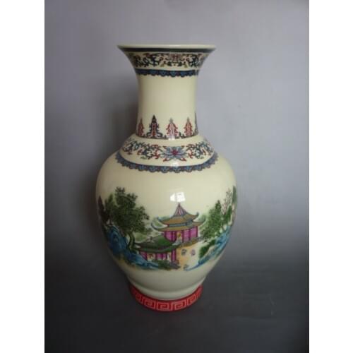 Rare Collection Qianlong (1711-1799) famille rose porcelain Landscape pavilion vase, best collection& adornment, Free shipping