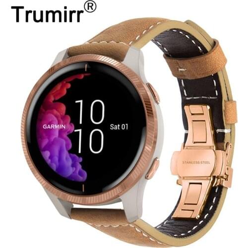 Genuine Cowhide Leather Watchband for Garmin Venu / Vivoactive 4 3 / Vivomove HR 3 Style Luxe Watch Band Butterfly Buckle Strap