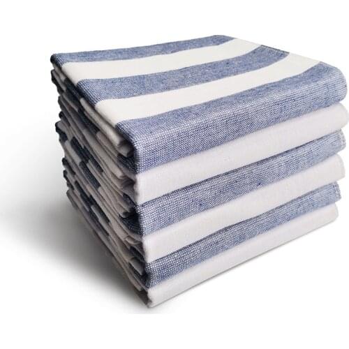 1Pcs Pure Cotton Napkin Blue Grey Striped Tea Towel Hotel Tablecloth Dining Room Kitchen Gourmet Desk Cloth Home Textile Thing