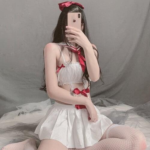 Sexy Student Sailor Uniform Kawaii Japanese Lolita Bra Panty School Girl Cosplay Costume Erotic Underwear Sleepwear Maid Dress