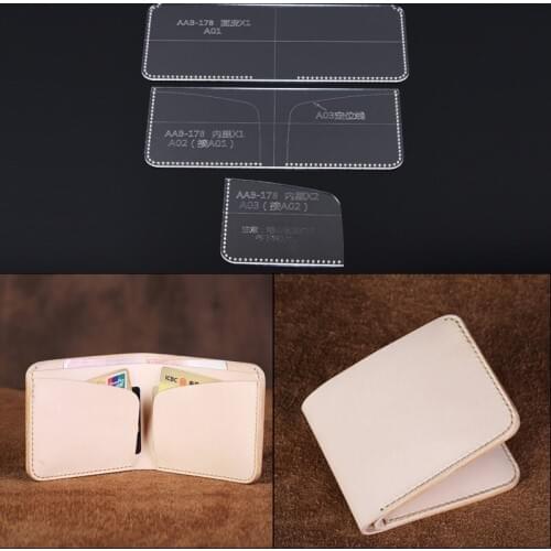 Unisex Wallet Template Leather Clear Acrylic Pattern Set Model for Making Short Wallet Purse Leathercraft Tools 11*9.5*1cm