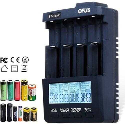 Standard Battery Charger for Opus BT-C3100 V2.2 Digital Intelligent 4 Independent Slots AA/AAA LCD LED Backlight Battery Charger