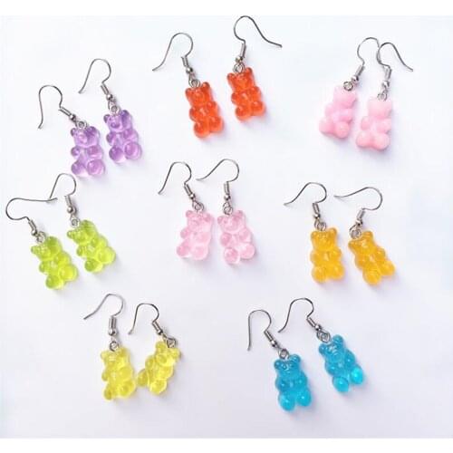 Yamily 1pair/Resin Little Bear Charm Dangle Earrings Candy Colour Animals Bear Drop Earrings For Women Kids Jewelry Gifts