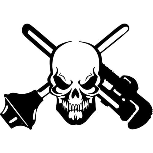 Funny Car Stickers Skull Plumber Plunger Tube Clamp PVC Sunscreen Waterproof Black/white Car Accessories Decal,19cm*13cm