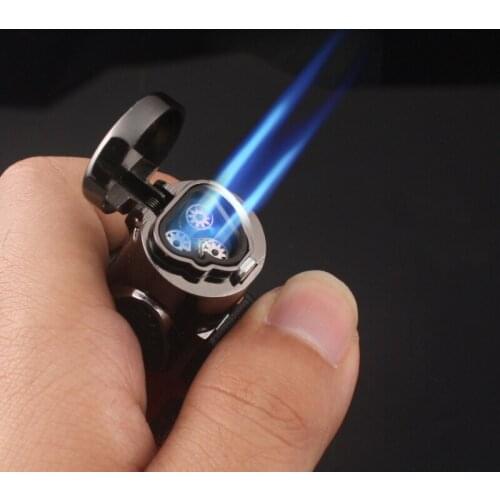 Windproof Triple Jet Flame Torch Cigar Lighter Refillable Butane Gas Cigarette Cigar Lighter Windproof with Keychain