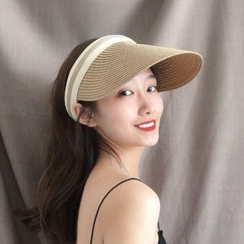 2021 New Womens Sun Hats Handmade Straw Visor Caps Parent-Child Summer Hat Empty Top Beach Hat