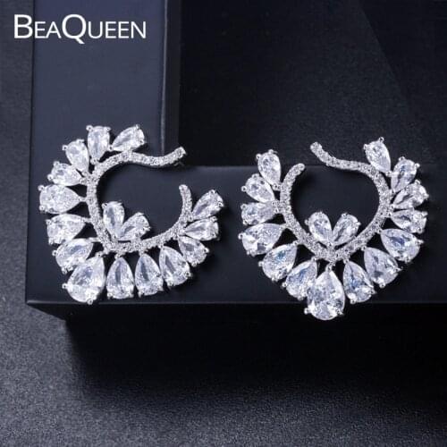 BeaQueen Brand New Designer CZ Clear Crystal Jewelry Luxury Cubic Zirconia Heart Shape Large Stud Earrings for Women E186