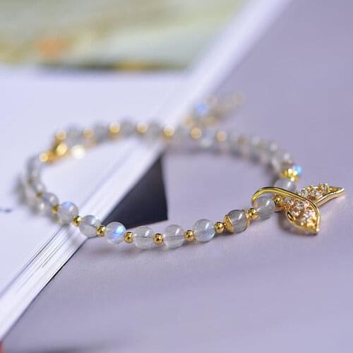 2021 New Handmade Natural Moonstone Beads Bracelet Round Ball Charm Bracelet for Women Lucky Jewelry