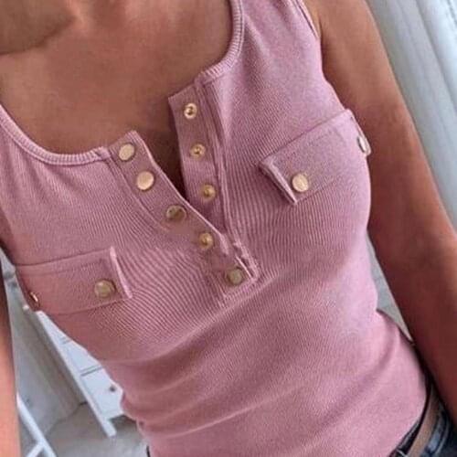 Women Sleeveless Summer Tank Tops 2020 Sexy Button Tank Vest Bandage Ladies Short Pant Casual Tops Shirt Female Tops Female