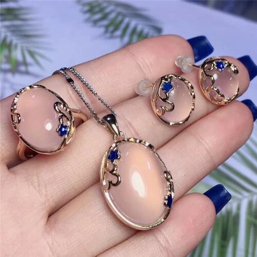 Jadery Charm Natural Pink Jade Jewelry Sets For Women 925 Sterling Silver Jewelry Set Fashion Party Jewelry Gifts For Women 2020
