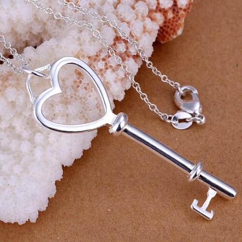 New Style 925 Sliver Love Heart Key Pendant Necklace Fashion Jewelry For Women&Girls Daily Party Accessories Anniversary Gift
