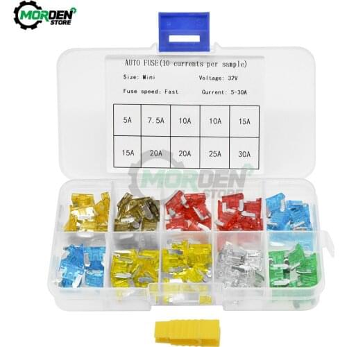 100PCS Mini Car Fuses 5A 7.5A 10A 15A 20A 25A 30A Amp with Box Clip Assortment Auto Blade Type Fast Fuse Set Truck