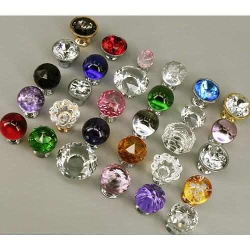 1x Crystal Glass Knobs Cupboard Drawer Pull Kitchen Cabinet Door Wardrobe Handles Hardware Diamond/Ball/Pumpkin Shape