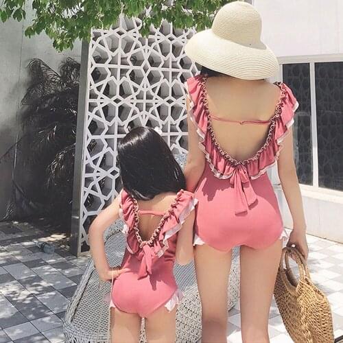 2019 New Women One Piece Swimsuit Parent-child Super Cute TuTu Ruffled Flounce Monokini Mum and Girls Swimwear Bathing Suit