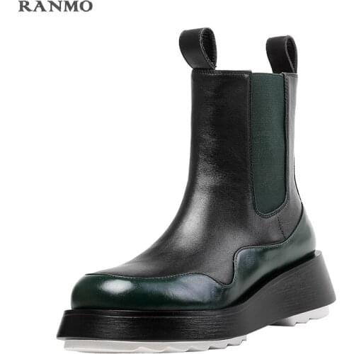 2021 European and American Color Matching Chelsea Martin Boots Womens Shoes Autumn and Winter Short Martin Boots Cowhide Boots