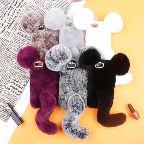 3D Mouse Fur Case For iPhone XR XS MAX X 8 7 6s 6 Cover Fluffy Fur Cover Soft TPU Rabbit Genuine Hair Plush Cute Lovely 30PCS