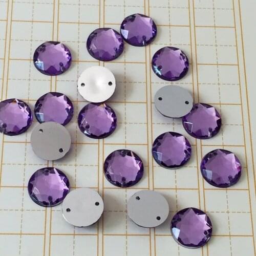 500pcs purple octagonal acrylic sewing button clip book round multicolor double hole imitation diamond 10 mm drill-E448