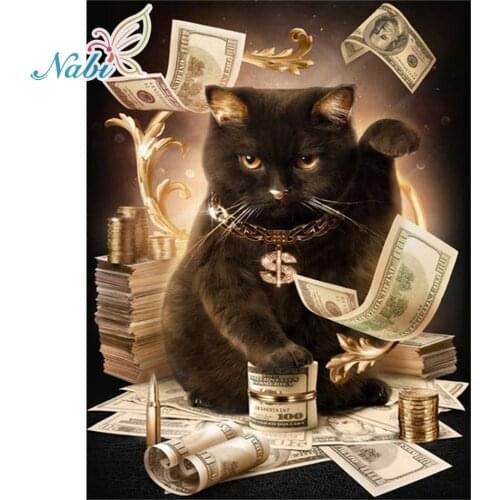 Diamond Embroidery Cat With Cash Pattern DIY 5D Diamond Painting Needlework Cross Stitch Full Drill Rhinestones Painting BJ80