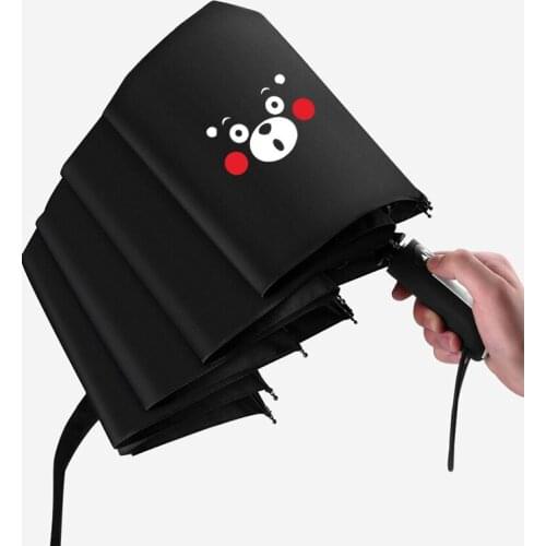 Anime Kumamon Bear Automatic Umbrella Tri-Folding Cartoon Windproof Foldable Sun Rain Pocket Black Umbrella