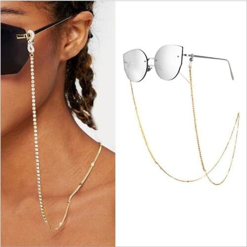 2021 Fashion Women Link Chain Pearl Beads Glasses Chains Silicone Eyeglasses Cord Crystal Sunglasses Necklace Band Accessories