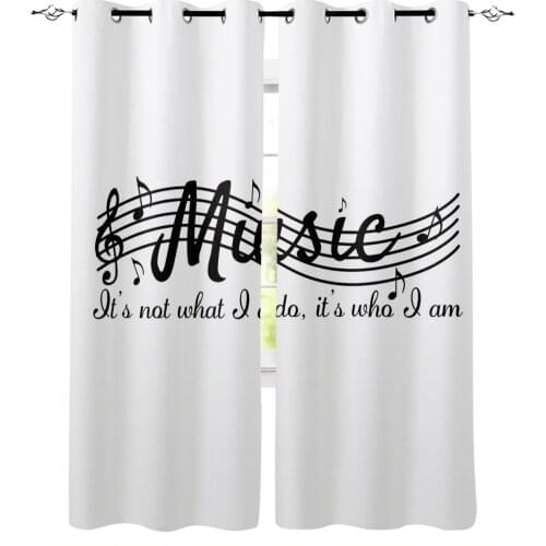 Music Stave Black And White Simple Note Window Curtains For Living Room Bedroom Home Decoration Panels For Kitchen Kids Curtains