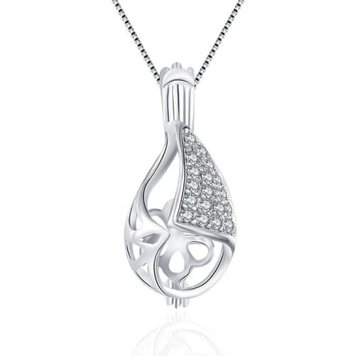 CLUCI 3pcs Water Drop 925 Sterling Silver Cage Pendant Hollowed Cone Ball Pearl Locket Necklace Pendant Gift for Women SC064SB