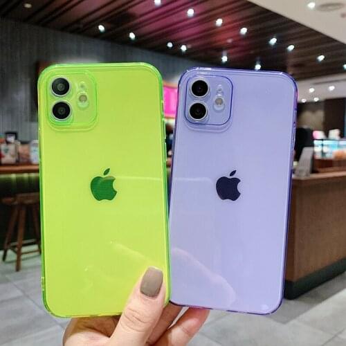Fluorescent Color Phone cases on For iphone 12 11 Pro Max Mini XR X XS Max 6 6S 7 8 Plus 7Plus SE 2020 se2 soft TPU cover bumper
