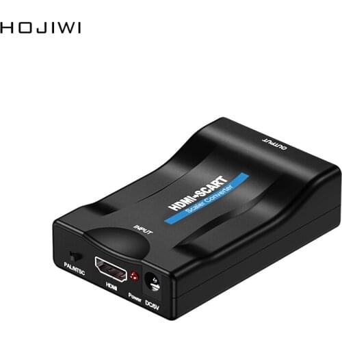 HOJIWI 1080P HDMI-compatible to SCART Video Audio Upscale Converter AV Signal Adapter for Sky Box STB Plug Play DC Cable AD24