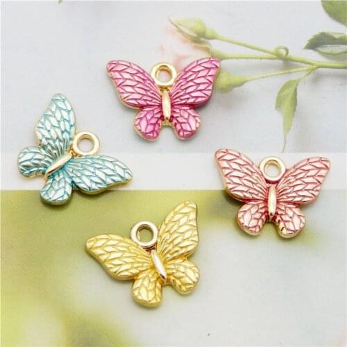 Julie Wang 8PCS Small Butterfly Charms Zinc Alloy Gold Tone Mixed Colors Pendant Bracelet Jewelry Making Accessory
