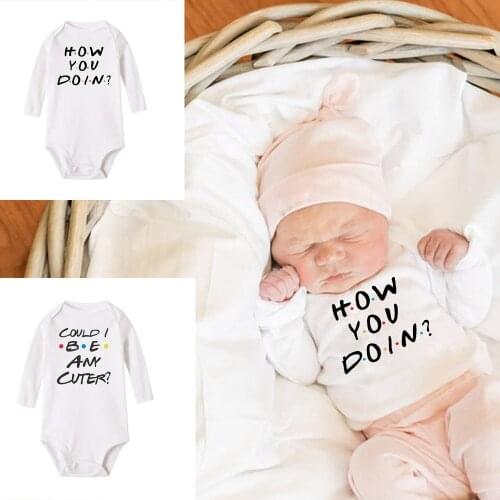 How You Doin Newborn Baby Boys Girls Bodysuits Unisex Jumpsuit Funny Playsuit Casual Long Sleeve Babe Outfits 0-24M