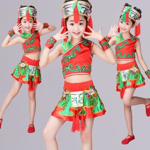 Chinese Folk Dance Costume Children Hmong Chinese National Traditions Clothes Girls Miao Dance Costume for Stage Performance 89