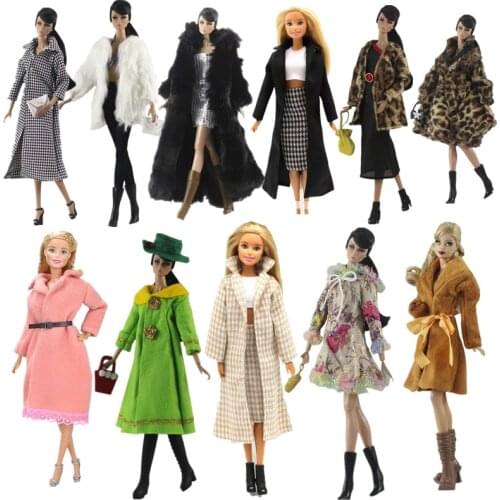 Classic Winter Parka 1/6 BJD Doll Clothes for Barbie Clothes Princess Outfits Houndstooth Plaid Jacket Fur Coat 1:6 Accessories
