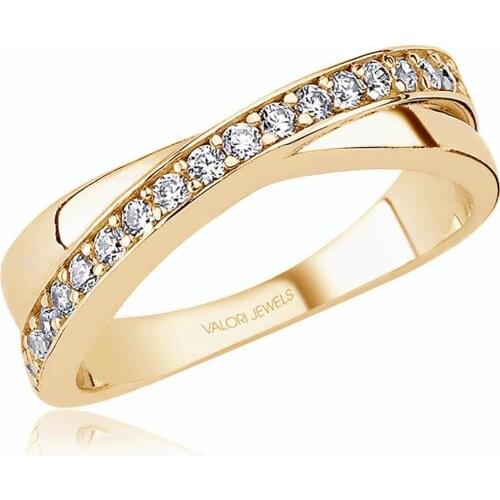 Valori Jewels Twisty Chic, Zirconia White Gemstone, Gold Plated, Sterling Silver Ring