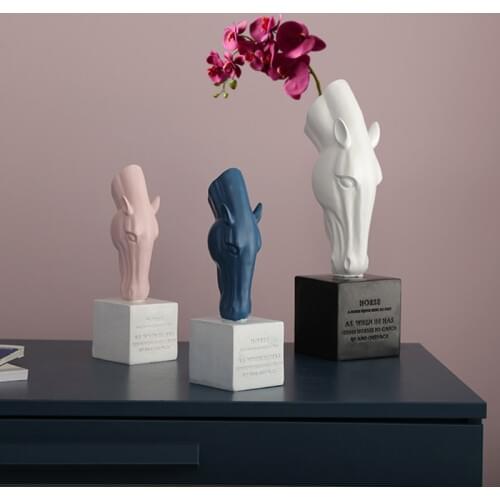 Creative Home Decoration Resin Horse Sculpture Flower Vase Animal Head Figurine Horse Head Statue Office Desk Decor Accessory