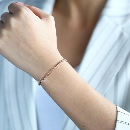 Round Rolo Link Chain Bracelet For Women Girl Rose Gold Bracelets Woman Jewelry Valentines Gifts Dropshipping 3mm HGB395