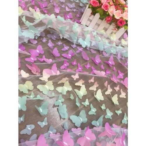1Yard 3D gradient butterfly row applique embroidery lace fabric Factory direct sales of new high-end embroidered fabric X0056