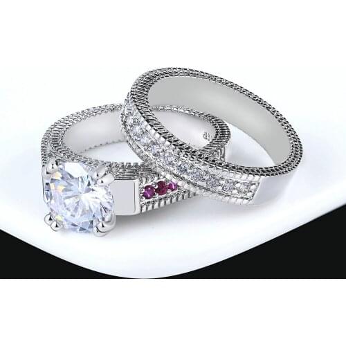 White Round Ring Set For Women Full CZ Stone Brand Luxury Engagement Rings Classic Bridal Wedding Rings DZR008