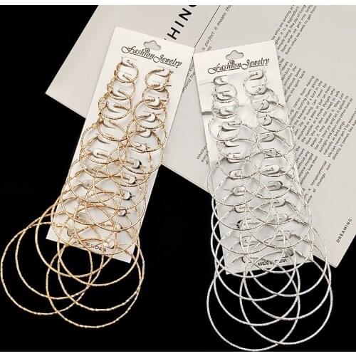 12 Pair Silver Gold Color Hoop Earrings Set Big Circle Earring Set Earrings for Women Girls Round Loop Fashion Jewelry Gift