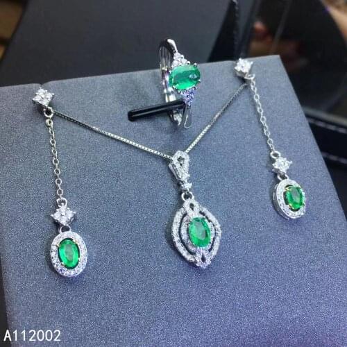 KJJEAXCMY fine jewelry natural Emerald 925 sterling silver new women pendant earrings ring set support test luxury hot selling
