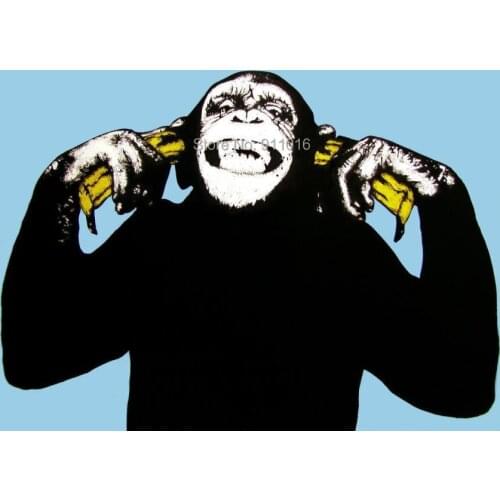 Handmade Wall Picture On Canvas Modern Luckly Monkey Paintings Abstract Animals Painting Home Decor Blue Background Oil Painting