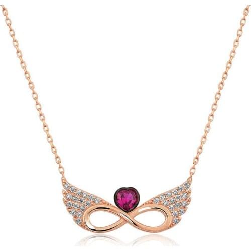 Real Silver 925 Jewelry Silver Winged Infinite Heart Necklace