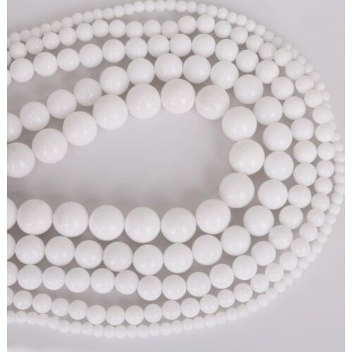 Natural White Jadee Stone Round Beads For Jewelry Making DIY Bracelet Necklace Bracelet 4/ 6/8/10/12 mm Strand 15