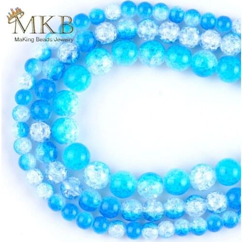 Natural Blue White Snow Cracked Crystal Stone Loose Beads For Jewelry Making 4-10mm Round Beads DIY Bracelet Necklace Jewellery