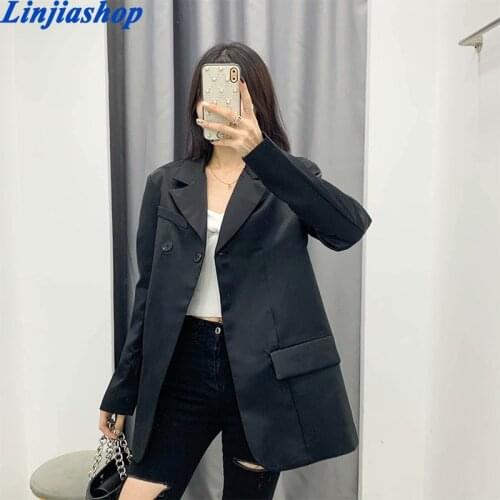 NEW Autumn Women blazers black solid button long sleeve notched neck blazers fashion casual female tops women clothes