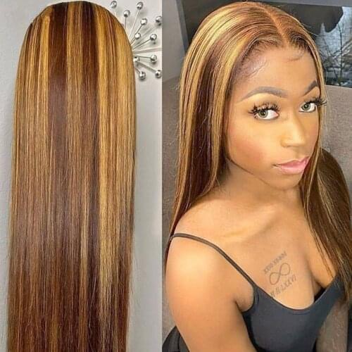 Highlight Wig Colored Human Hair Wigs For Black Women Pre plucked Straight Lace Front Wigs Remy Peruvian Straight Human Hair Wig