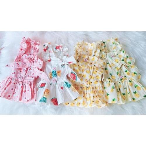 Fruit Print Girl Dog Dress Summer Sling Pet Clothes Bowknot Skirt For Puppy Cat Clothing Vest Dresses Cool Outfit For Small Dogs