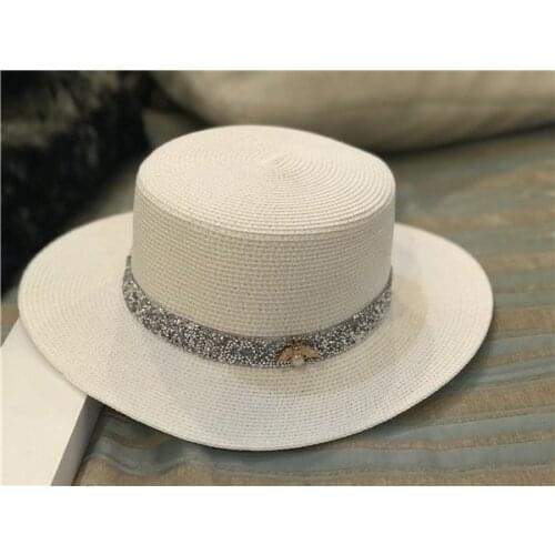 01909-wu beach holiday Korea white bee fashion flat fedoras cap men women leisure panama hat