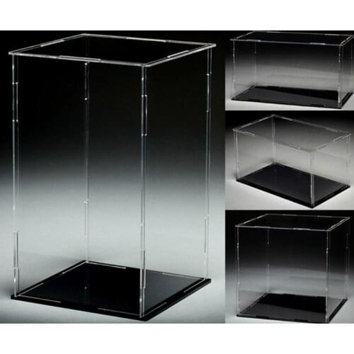 Clear Acrylic Display Case Black Base Dustproof Protection Model Toy Show Box