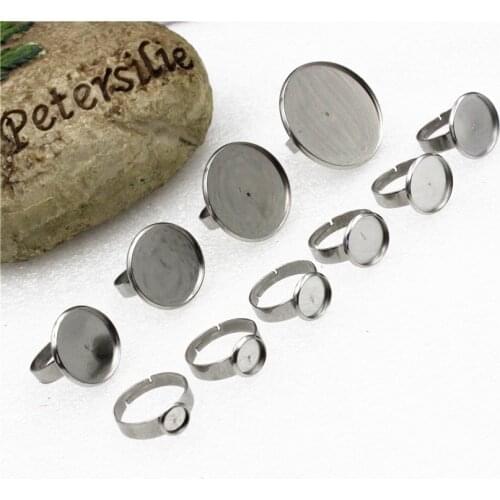 Fit 6 8 10 12 14 16 18 20 25 30mm Round Cabochon Stainless Steel Ring Blank Setting Bezel Tray Base DIY Making Accessories 10pcs